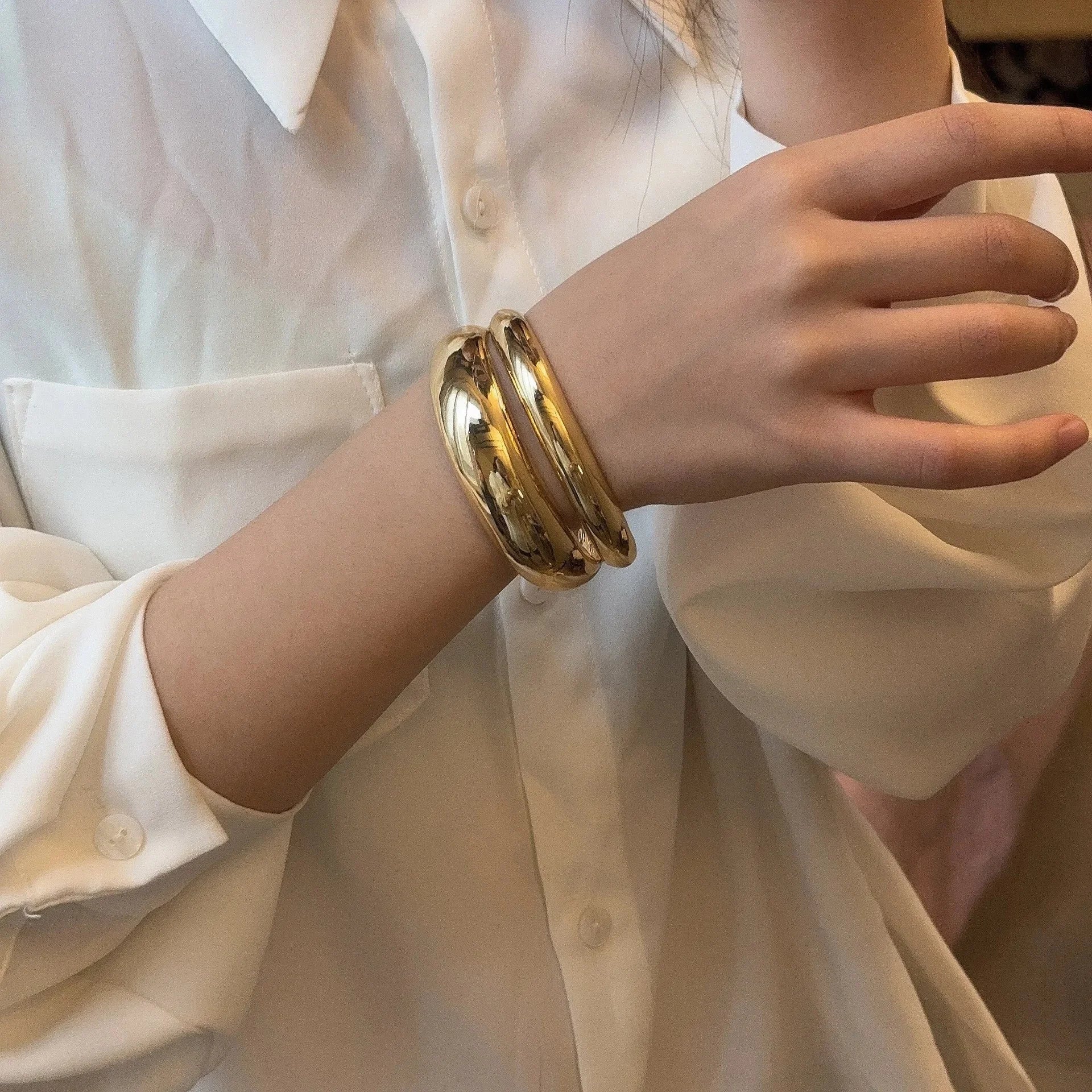 Bracelete Luxurious Metal Duplo Largo Design Vintage Lenogue Ouro