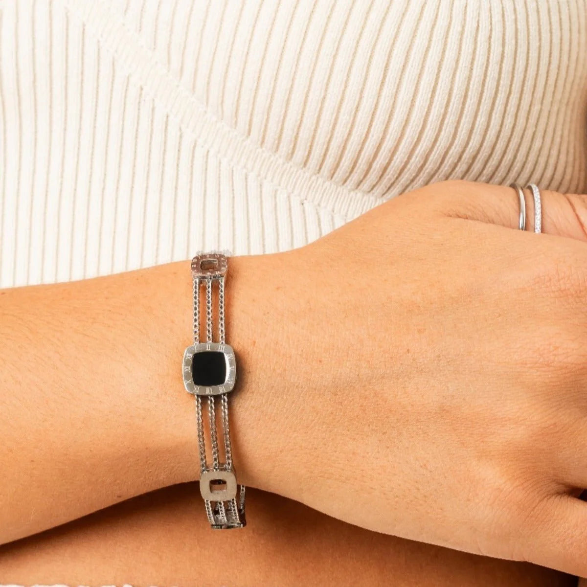 Bracelete Luxurious ônix Summer Prata Lenogue