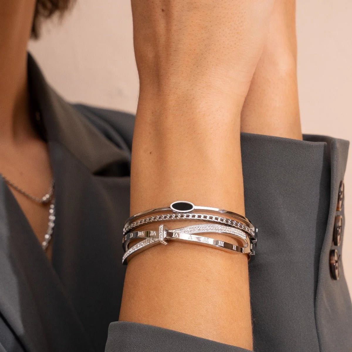 Bracelete Prestigious Romano Zircônia Prata Lenogue 17cm