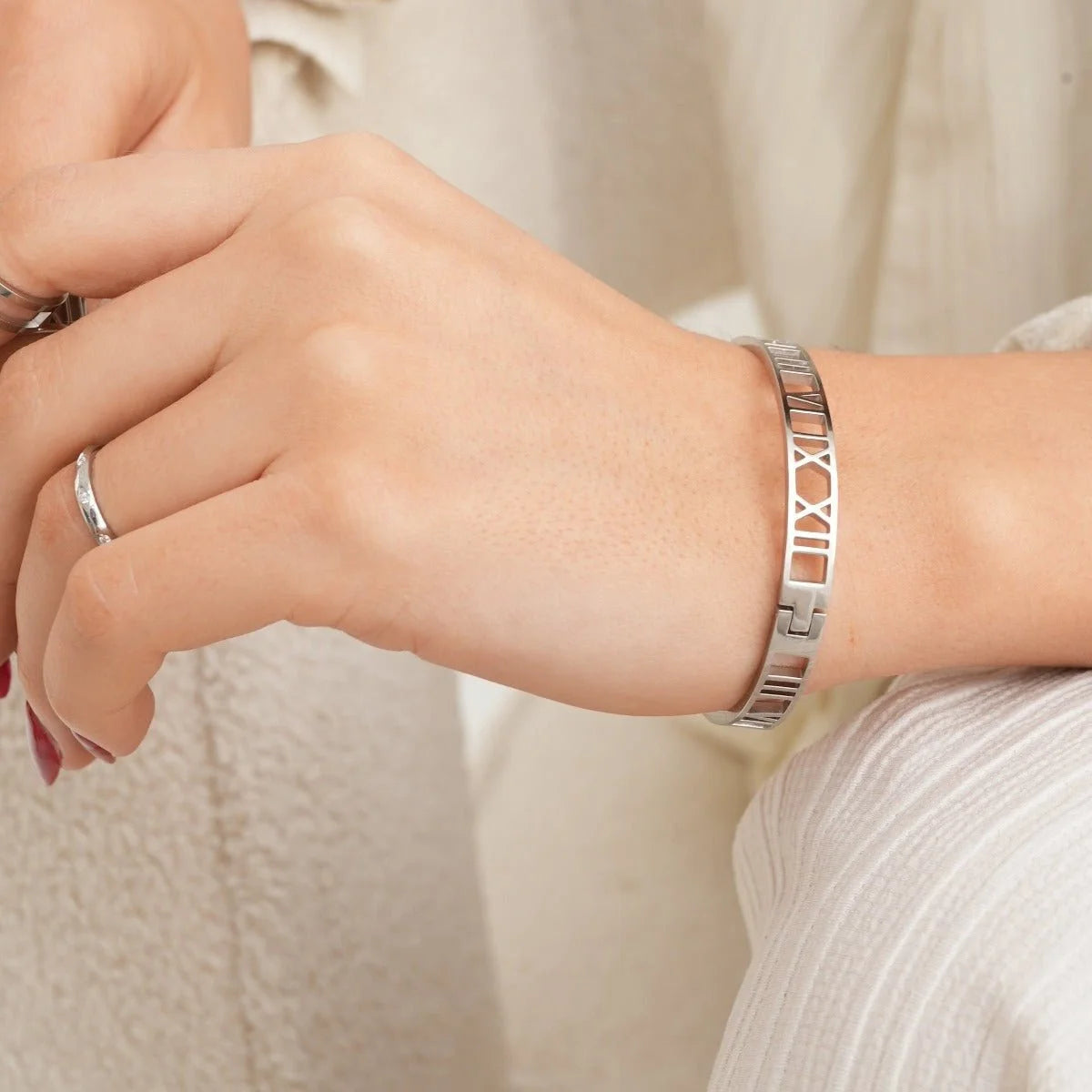 Bracelete Pure Numeral Romanos Prata Lenogue / 18cm