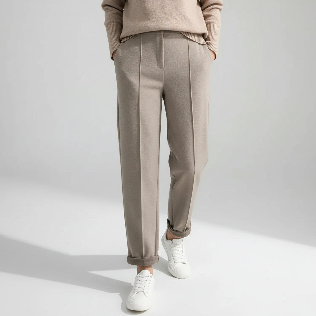 Calça de Alfaiataria Ajustada com Cintura Alta para Escritório Lenogue Marrom / p