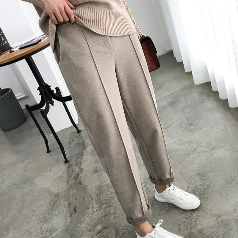 Calça de Alfaiataria Ajustada com Cintura Alta para Escritório Lenogue