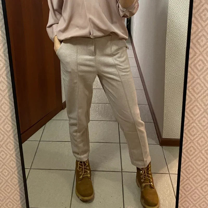 Calça de Alfaiataria Ajustada com Cintura Alta para Escritório Lenogue