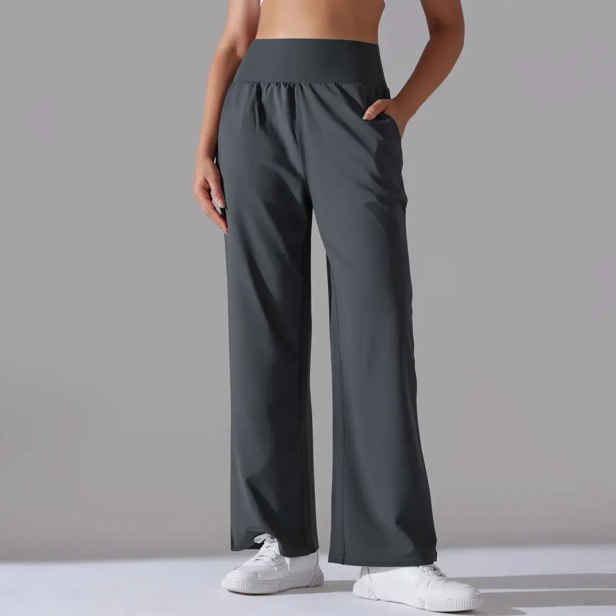 Calça Esportiva de Malha Tecnológica Cintura Alta Wide Leg Lenogue