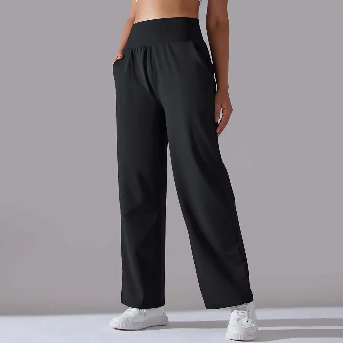 Calça Esportiva de Malha Tecnológica Cintura Alta Wide Leg Lenogue Preto / p