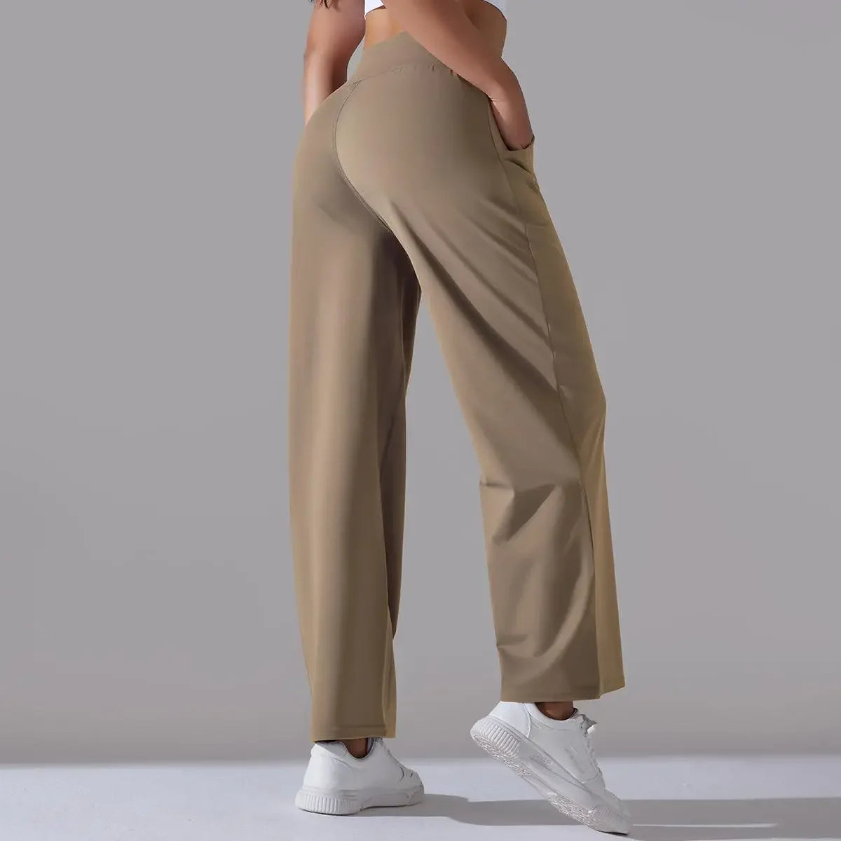 Calça Esportiva de Malha Tecnológica Cintura Alta Wide Leg Lenogue