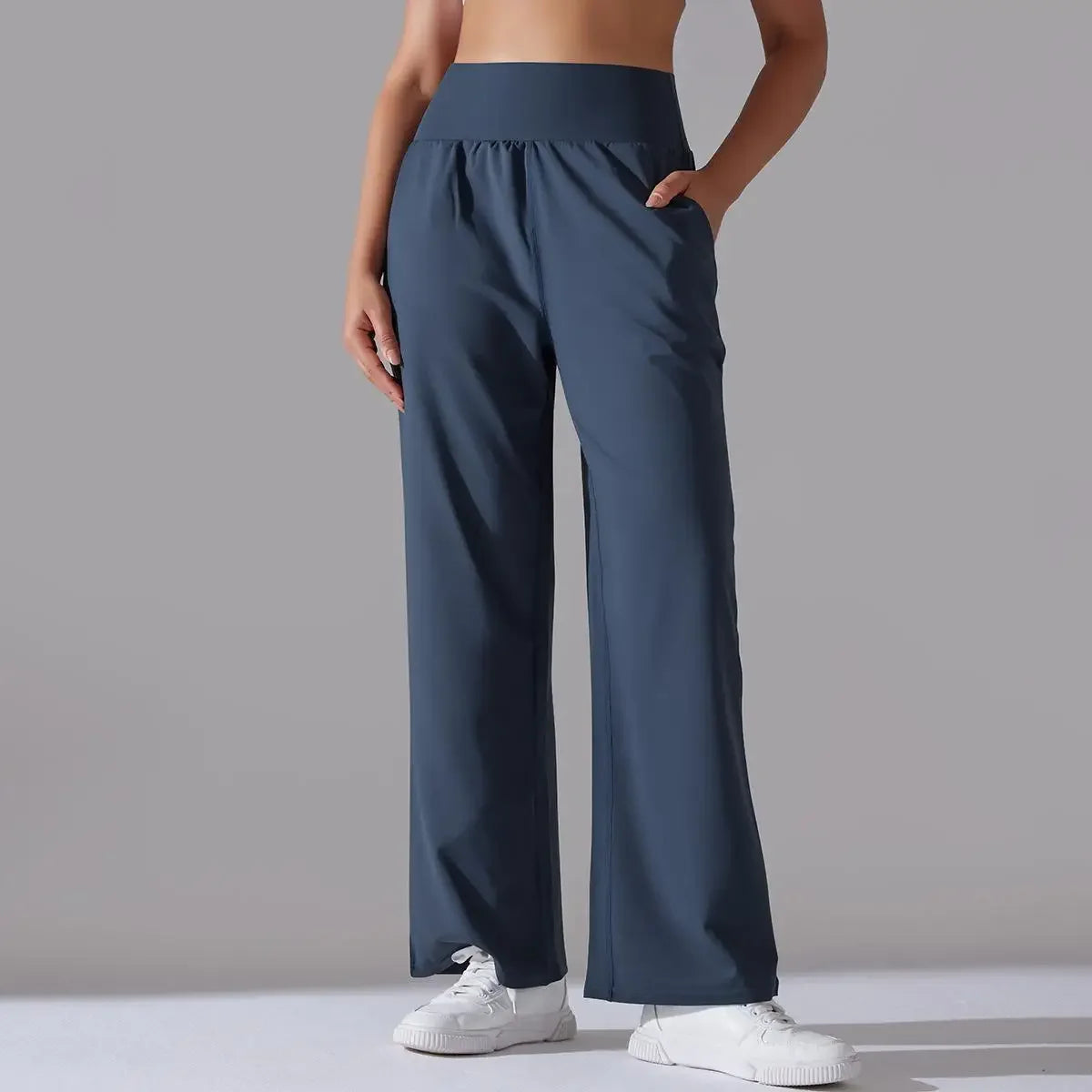 Calça Esportiva de Malha Tecnológica Cintura Alta Wide Leg Lenogue