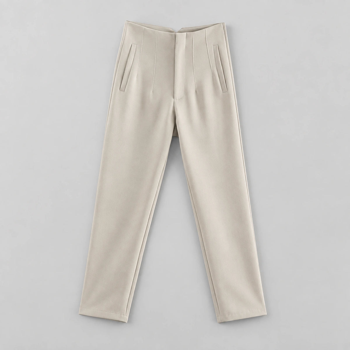 Calça Longa com Cintura Alta e Zíper Raffiné Lenogue