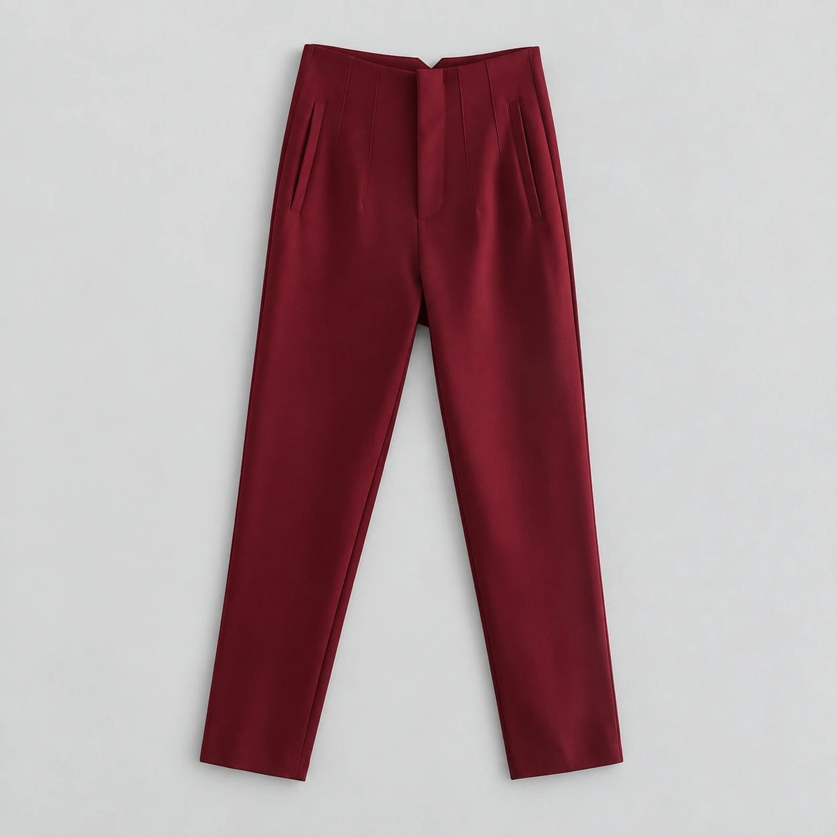 Calça Longa com Cintura Alta e Zíper Raffiné Lenogue
