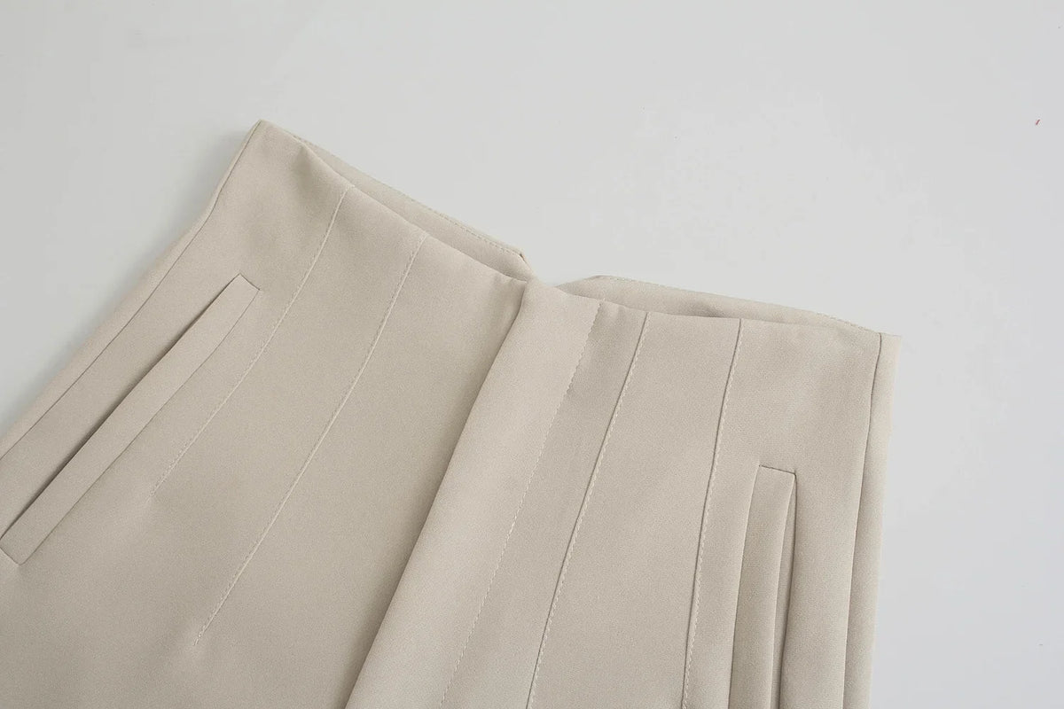 Calça Longa com Cintura Alta e Zíper Raffiné Lenogue