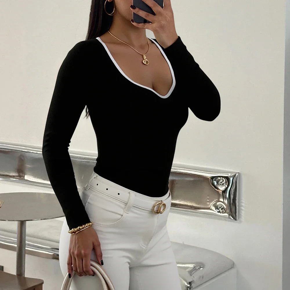 Camiseta de Malha Gola Coração Manga Longa Lenogue Preto / p