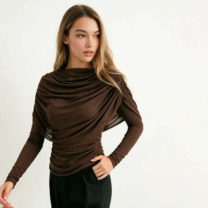Camiseta de Tricô com Manga Longa e Gola Redonda Éclat Lenogue