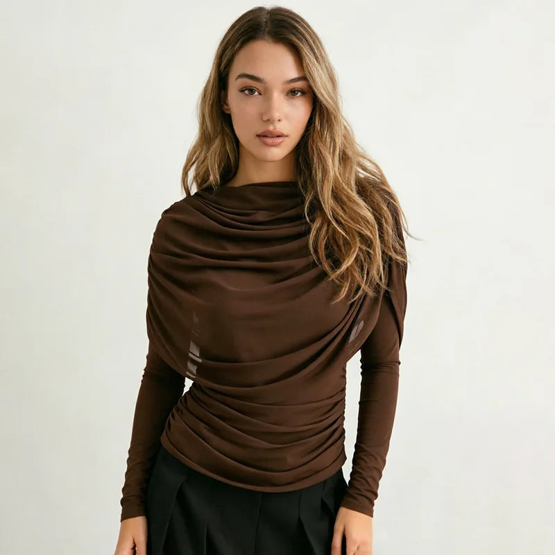 Camiseta de Tricô com Manga Longa e Gola Redonda Éclat Lenogue