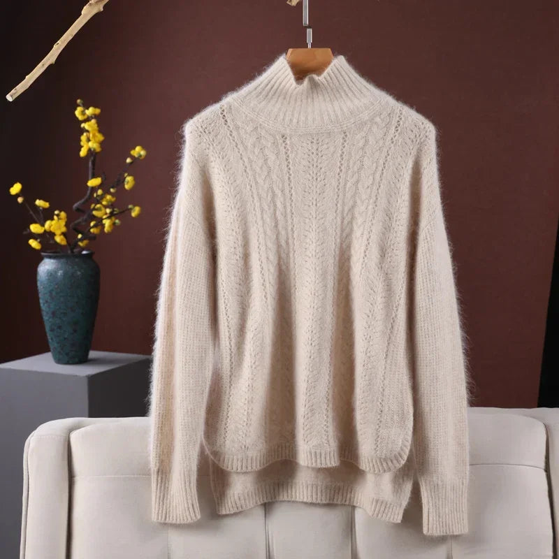 Cardigã de Cashmere em Tricot com Gola Alta Lenogue Bege / p