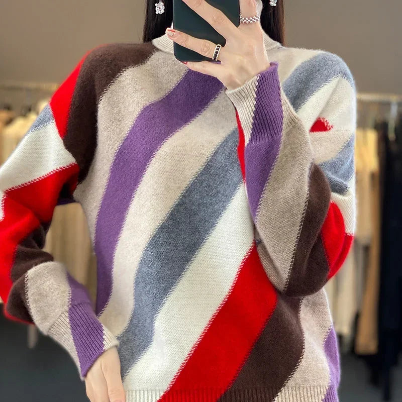 Cardigã de Lã Merino Gola Alta em Tricot Lenogue