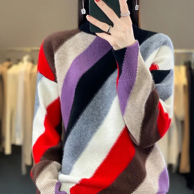 Cardigã de Lã Merino Gola Alta em Tricot Lenogue Preto / p