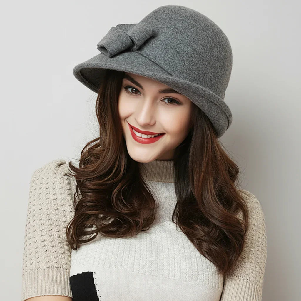Chapéu Fedora de Lã com Flor Estilo Gatsby Vintage Allure Lenogue