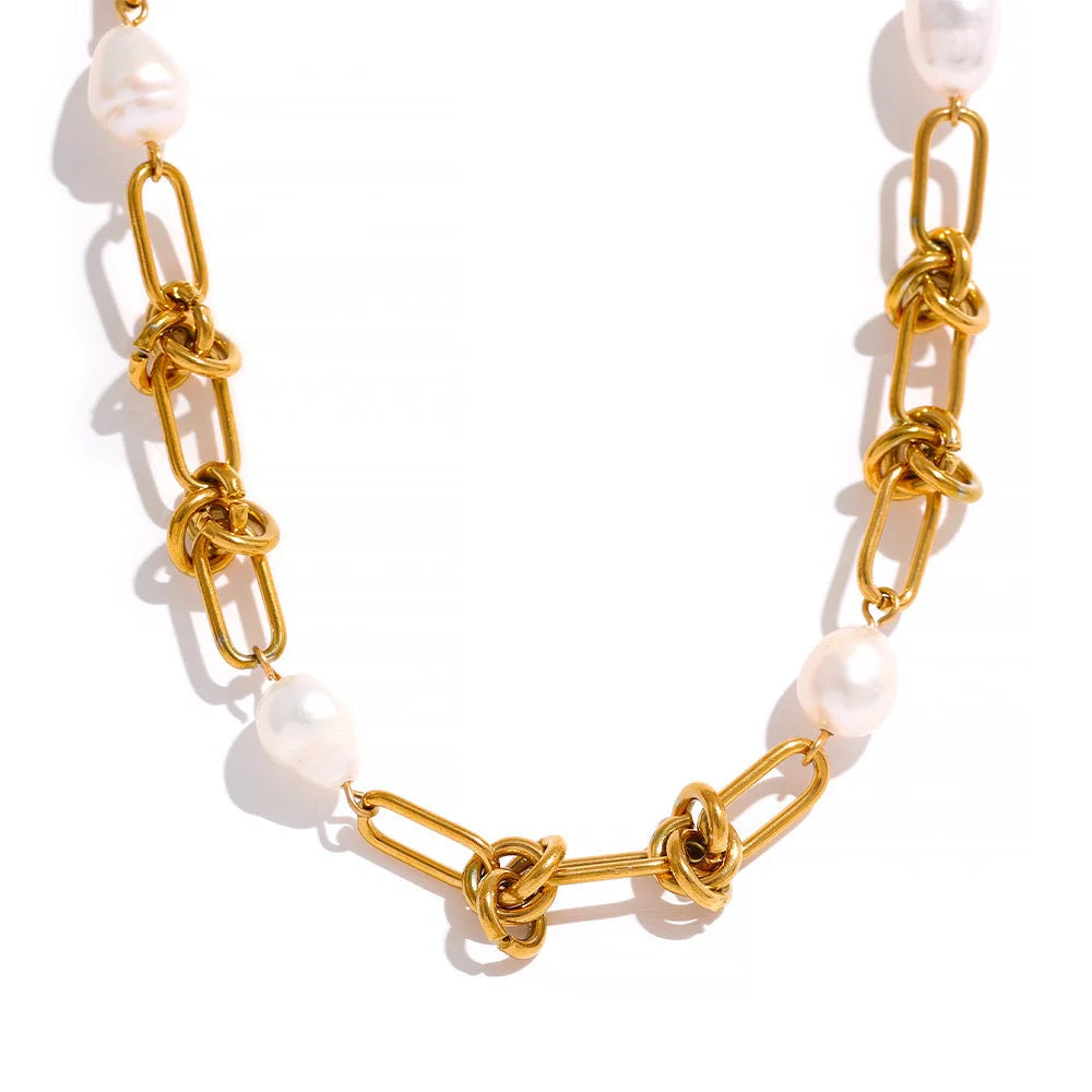 Colar Glamorous Nó e Pérolas Lenogue Ouro