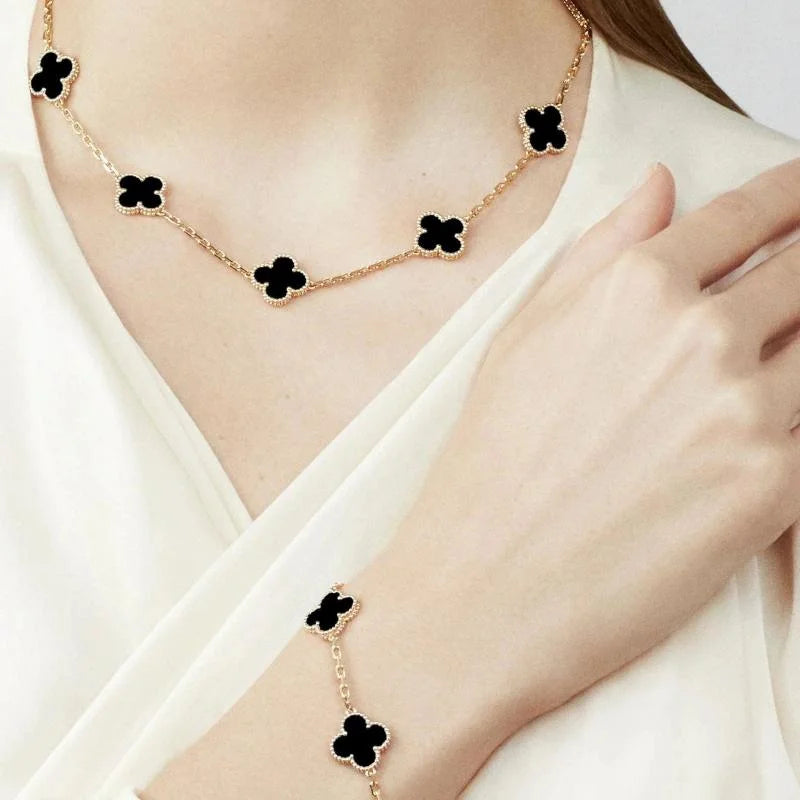 Colar Luxurious Vintage Alhambra Brinde Pulseira Lenogue Preto