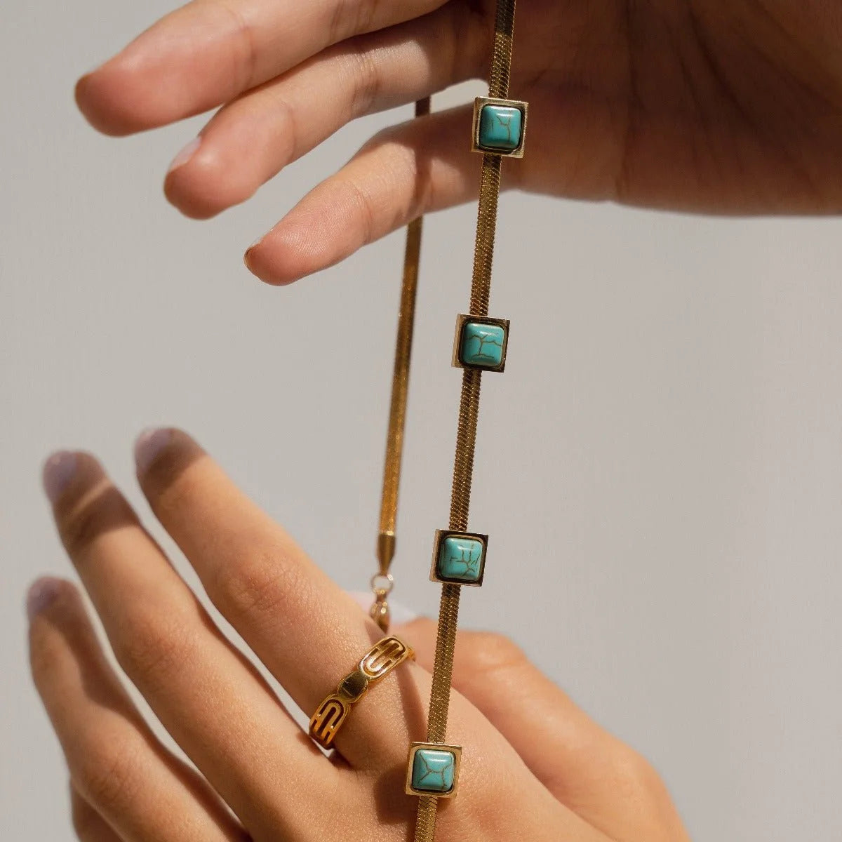 Colar Radiant Malha Pedra Aqua Lenogue 45cm