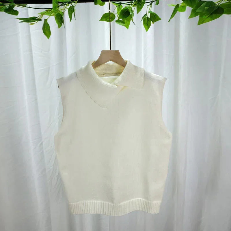Colete de Tricot Gola Lapela sem Manga Slim Raffiné Lenogue
