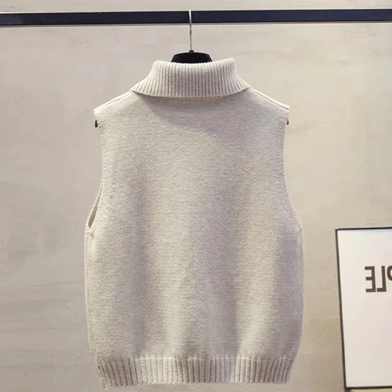 Colete de Tricot Gola Lapela sem Manga Slim Raffiné Lenogue