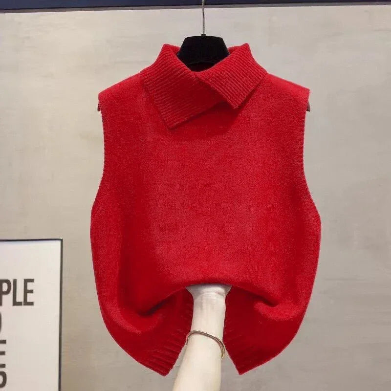 Colete de Tricot Gola Lapela sem Manga Slim Raffiné Lenogue Vermelho / único