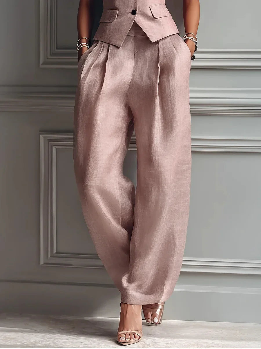 Conjunto Alfaiataria Colete Gola Notched Calça Slim Chic Lenogue