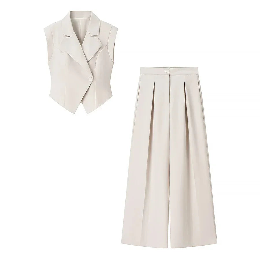 Conjunto Alfaiataria Wide Leg Gola Lapela Slim élégant Lenogue