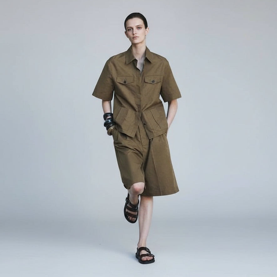 Conjunto Casual com Camisa de Bolsos e Shorts para Verão Lenogue