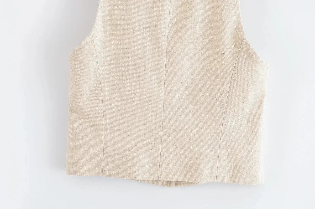 Conjunto Colete e Calça Reta de Alfaiataria Cintura Alta Lenogue