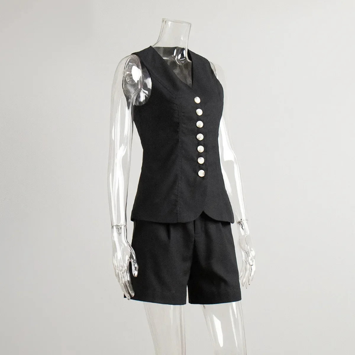 Conjunto Colete e Shorts em Alfaiataria Leve de Algodão Lenogue