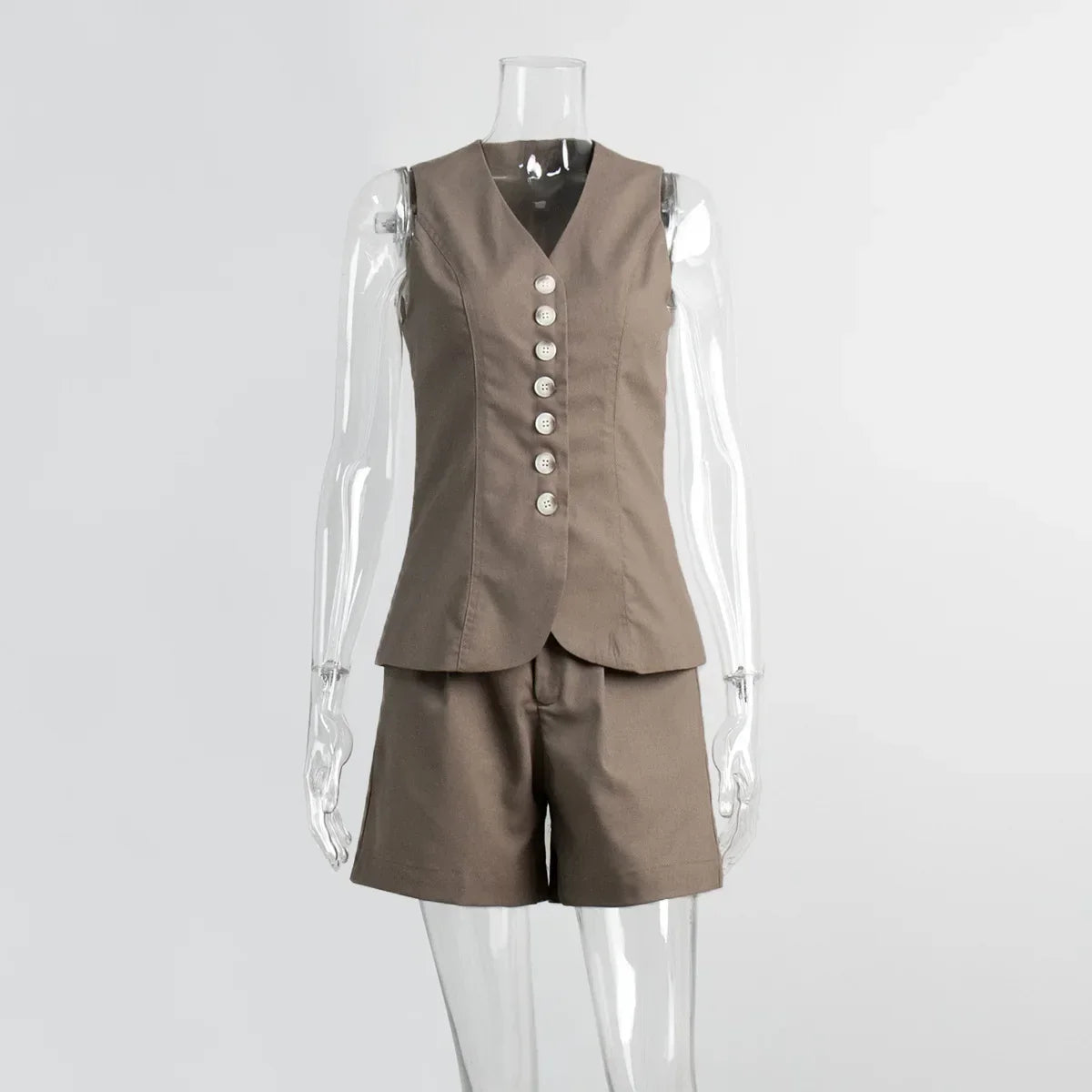 Conjunto Colete e Shorts em Alfaiataria Leve de Algodão Lenogue