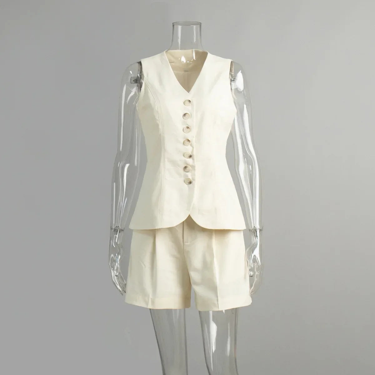 Conjunto Colete e Shorts em Alfaiataria Leve de Algodão Lenogue