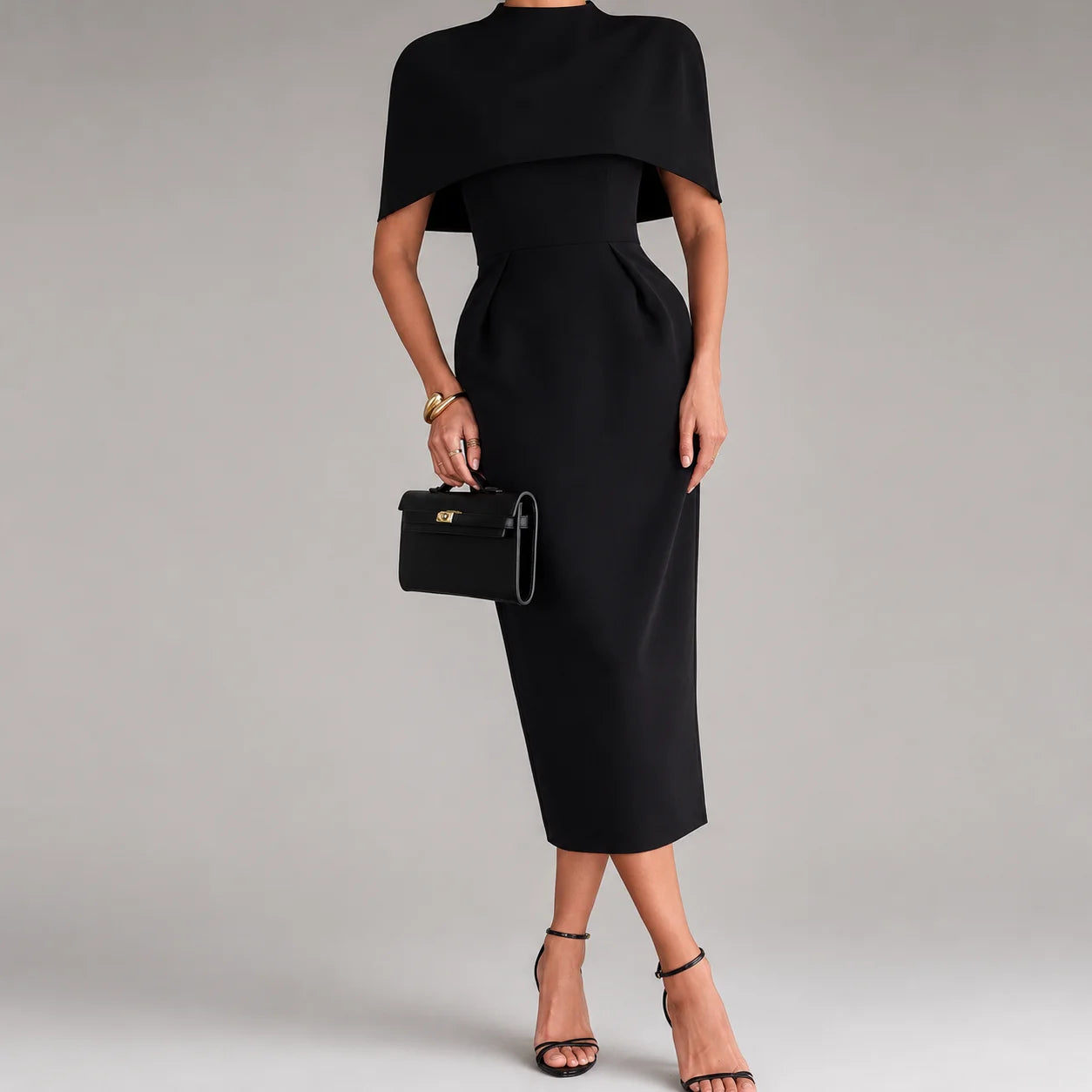 Conjunto com Vestido e Capa Xale Slim élégant Lenogue