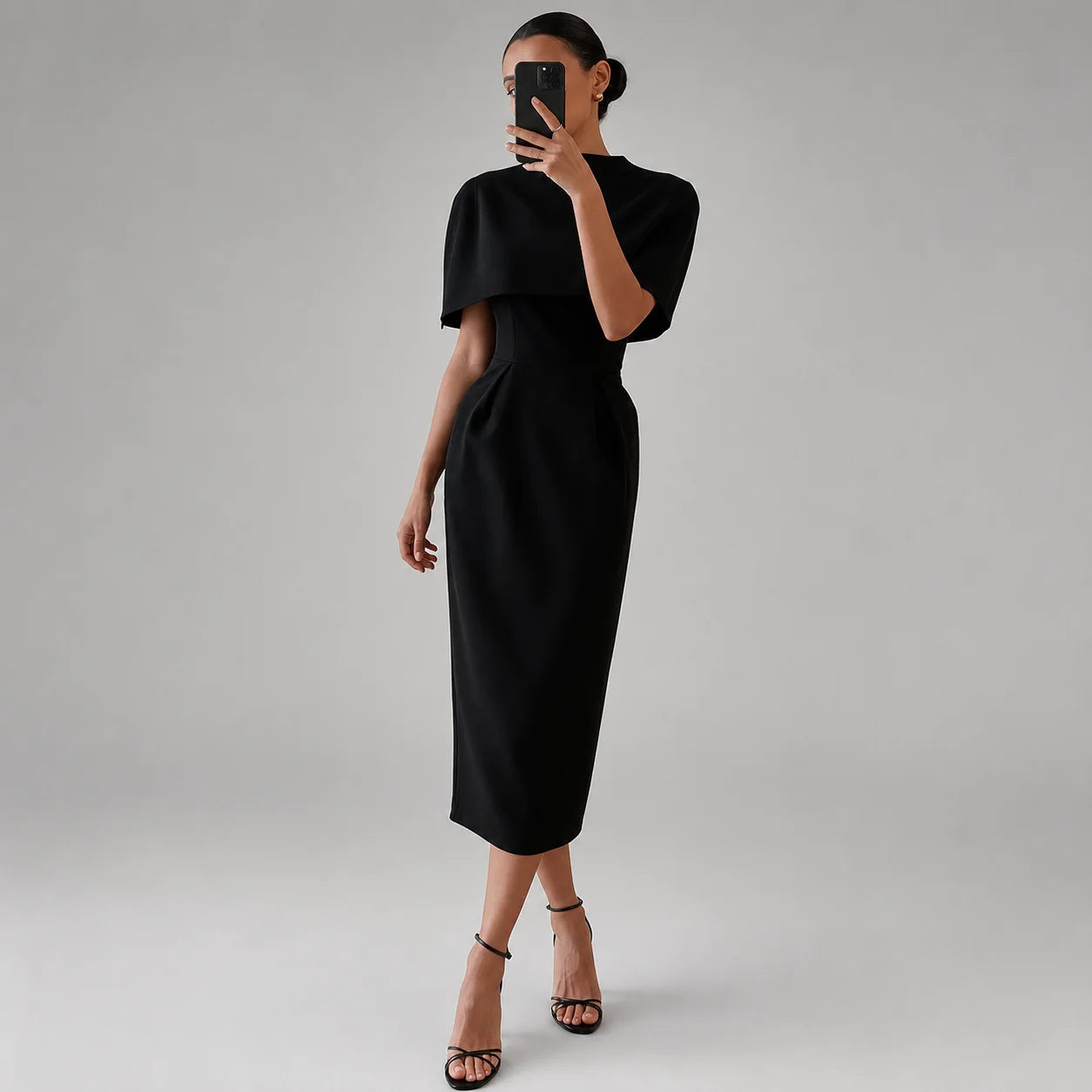 Conjunto com Vestido e Capa Xale Slim élégant Lenogue