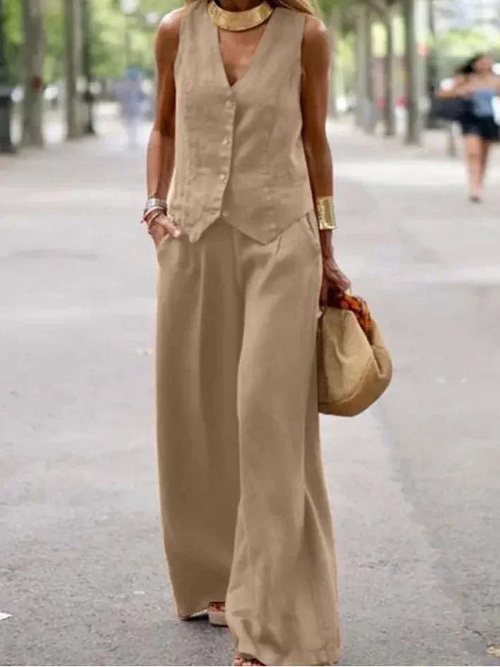 Conjunto de Alfaiataria Casual Chic para Trabalho Lenogue Caqui / p