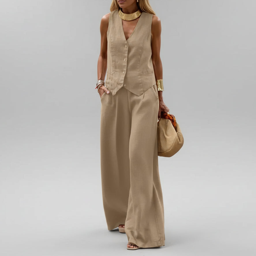 Conjunto de Alfaiataria Casual Chic para Trabalho Lenogue Caqui / p