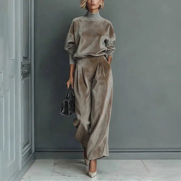 Conjunto de Veludo com Gola Alta e Manga Longa Couture Lenogue