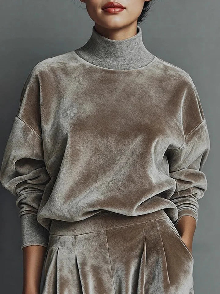 Conjunto de Veludo com Gola Alta e Manga Longa Couture Lenogue