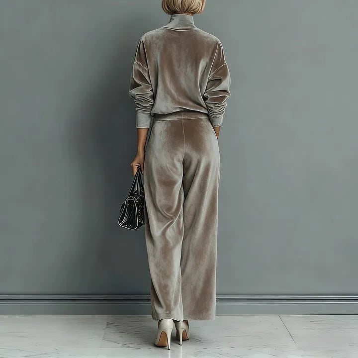 Conjunto de Veludo com Gola Alta e Manga Longa Couture Lenogue