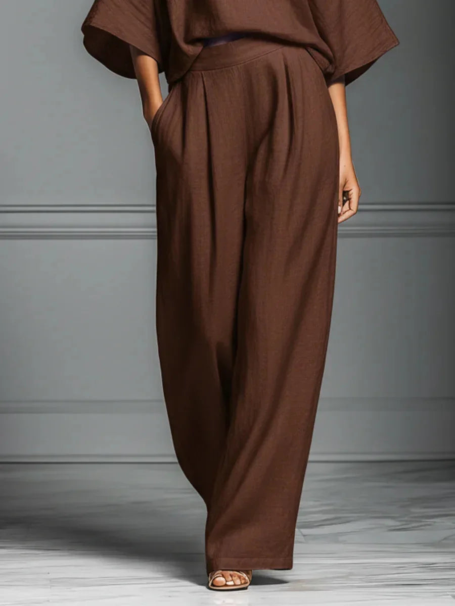 Conjunto Linho Pantalona Wide Leg Manga Flare élégant Lenogue