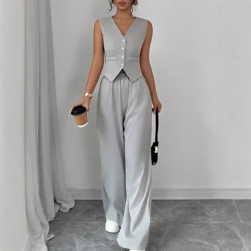 Conjunto Pantalona Colete Botões Alfaiataria élégant Lenogue