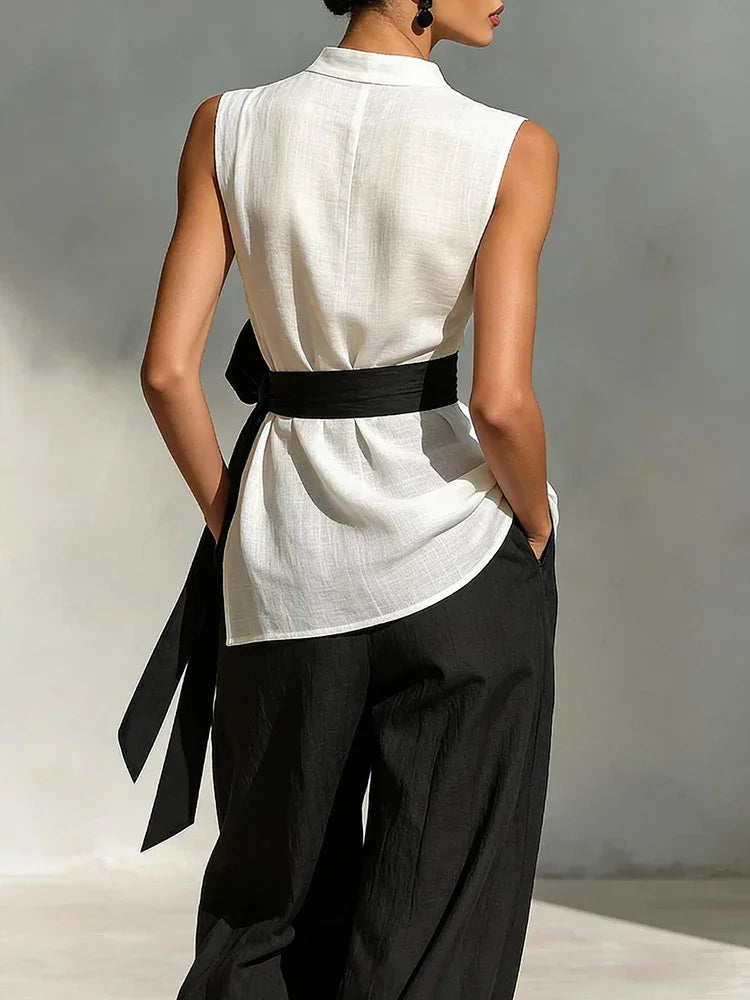 Conjunto Pantalona Regata Amarração Cintura Alta Chic Lenogue