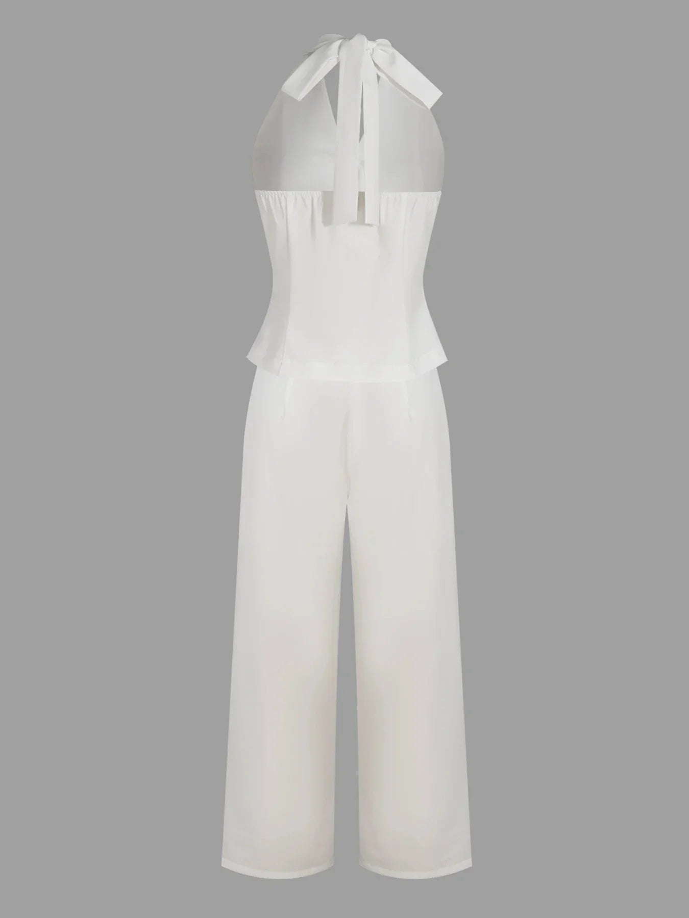Conjunto Pantalona Wide Leg Halter Decote v Cintura Alta Chic Lenogue