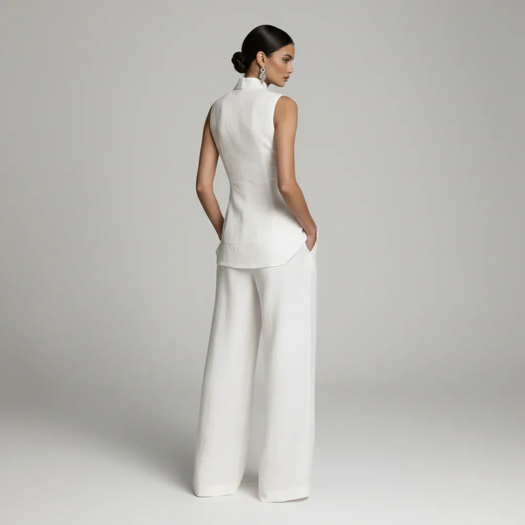 Conjunto Pantalona Wide Leg Regata Gola Alta Bolsos Lenogue