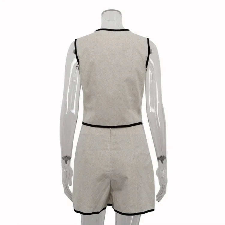 Conjunto Top Cropped e Shorts de Algodão Cintura Alta Lenogue