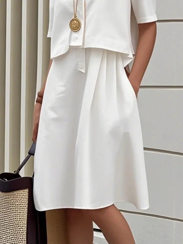 Conjunto Vestido Midi com Camisa de Algodão e Lapela Lenogue