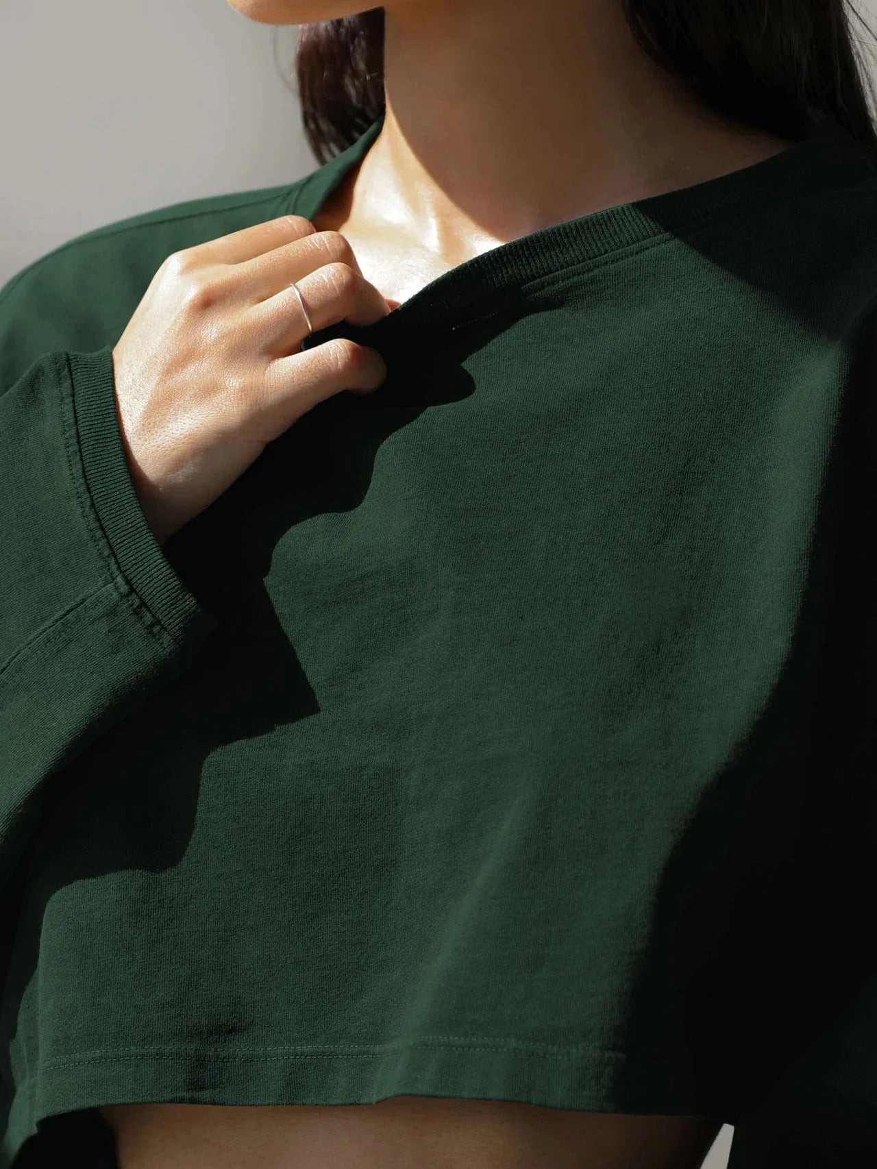 Cropped de Malha Jersey Gola Redonda Manga Longa Lenogue