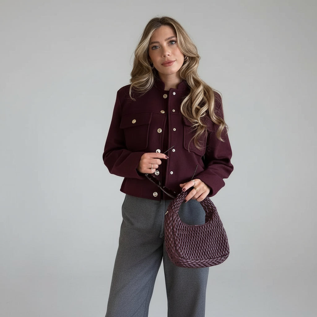 Jaqueta Bomber em Tweed para Escritório e Eventos Lenogue Vermelho / Pp